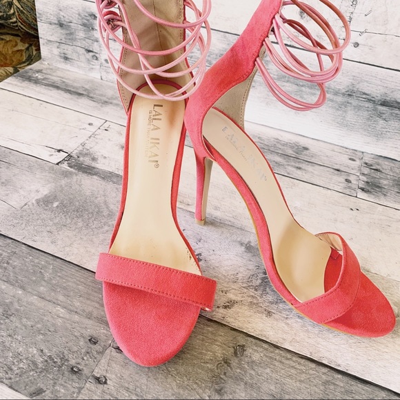 Lala Ikai Ankle Strap Heels Coral Size 7 - Picture 3 of 7